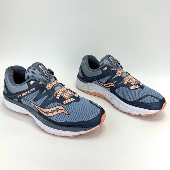 Saucony Guide ISO Everun Women Running Shoes Size 10 Blue/Peach/Gray Knit Comfy - Picture 2 of 16